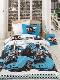 L'essentiel linge de maison Bolide - Turquoise Juego de funda de edredón doble Ranforce